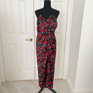 Dee Elly Black & Red Rose Print Maxi Dress – Size Large - Item 0242